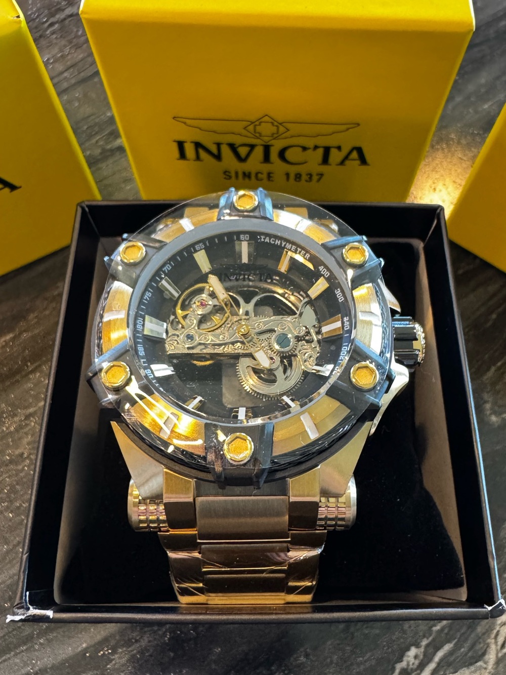 Invicta Bolt Phantom Automatic Men's Watch w/ Skeleton Dial 52mm Gold/Black New!